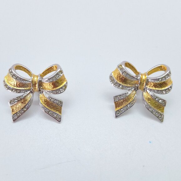 Vintage gold and silver tone bow earrings - Picture 3 of 7